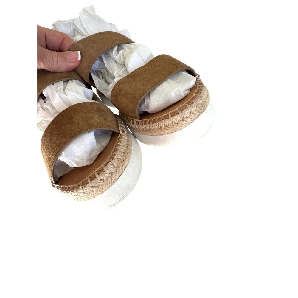 Sarto Franco Sarto Cappy Leather Platform Espadrille Slide Sandals Tan US 8